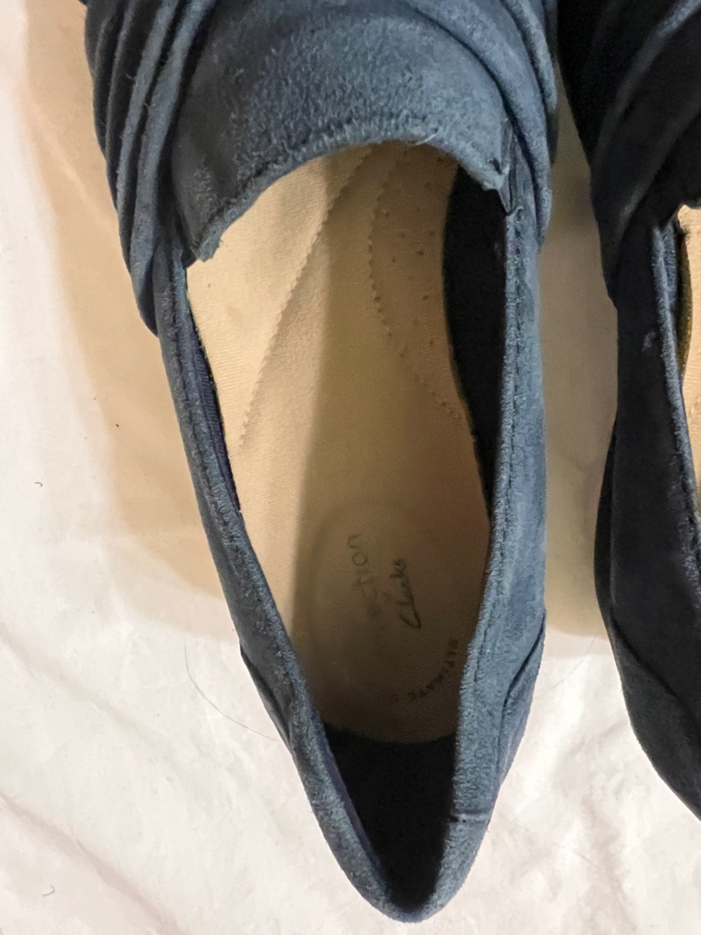 Clarks Navy Suede Ruched Slip-On Loafers - Picture 8 of 9